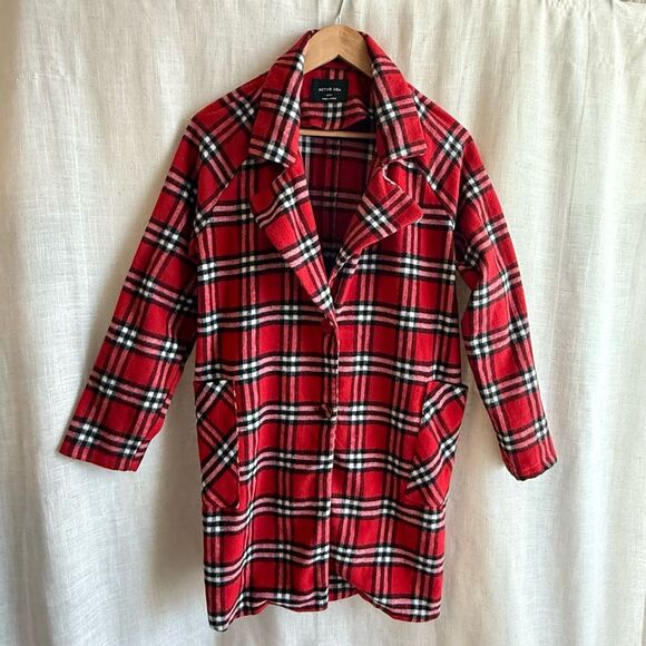 Active USA Red Plaid Shacket Soft Wooly Look Jacket Coat | Fall Cozy Layer Small - Picture 1 of 15